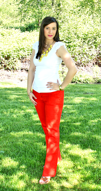 Yellow Statement and Necklace Orange Linen Pants: Cute Teacher Outfit Style