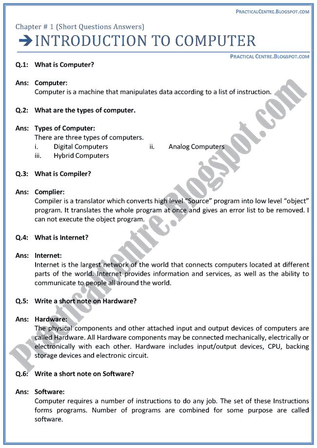 introduction-to-computer-short-questions-answers-computer-ix