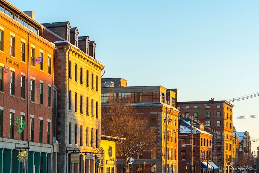 Portland, Maine Commercial Street buildings in the Old Port February 2015 photo by Core Templeton