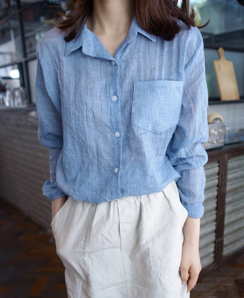 [Holicholic] Cotton Gauze SeeThrough Shirt KSTYLICK Latest Korean