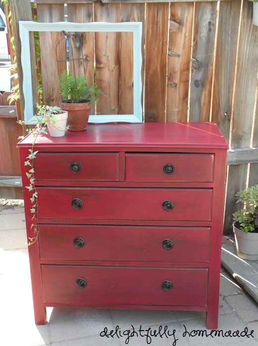Delightfully Homemade Distressed Red Dresser