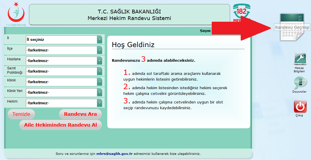 Hastane Randevu İptal KULLANICI ADI ALMA