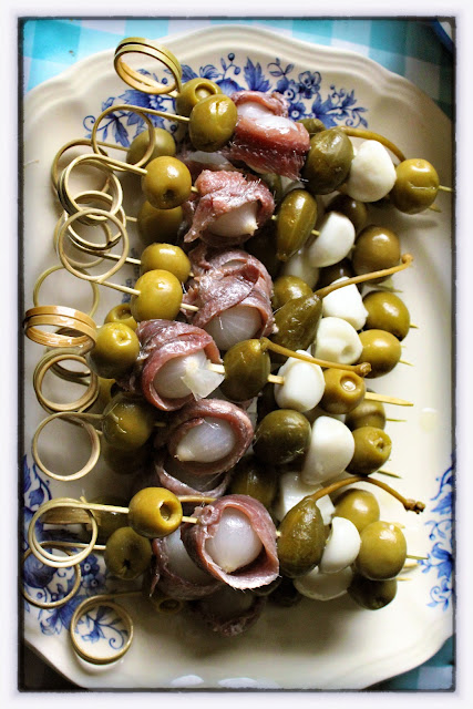 olives and anchovies on a stick, msmarmitelover's supper club