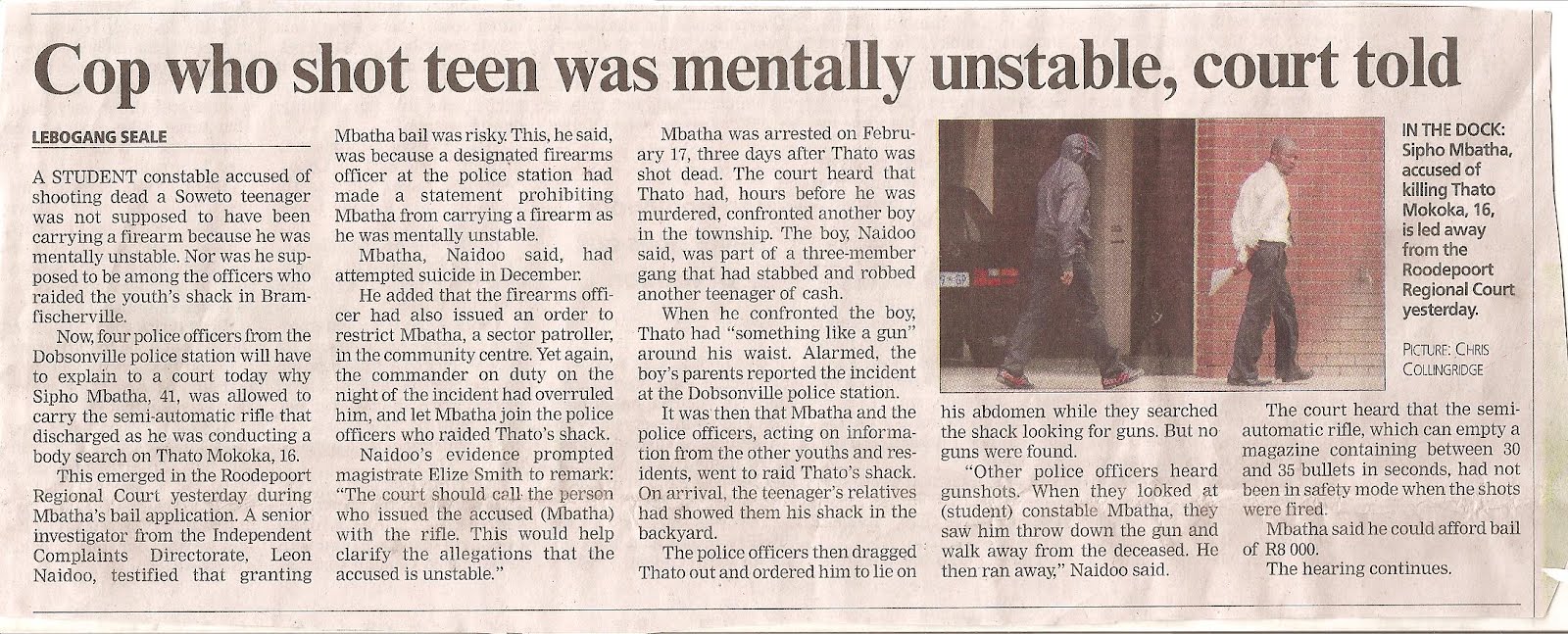 The Crimes of the South African Police Service February 2012