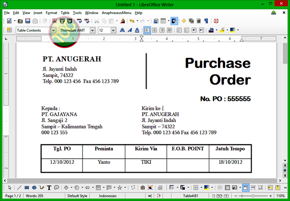 tabel pada libreoffice writer