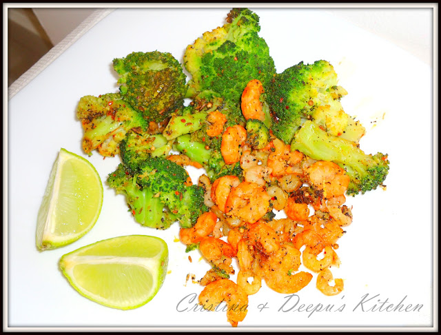 roasted broccoli and shrimps