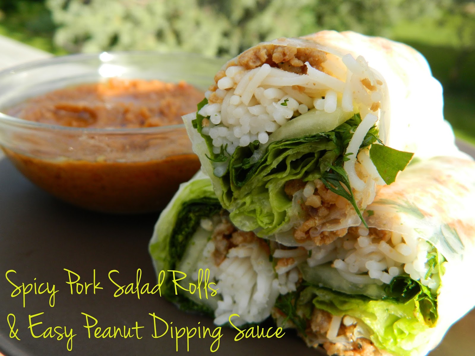 My Favorite Things Spicy Pork Salad Rolls with an Easy Peanut Dipping