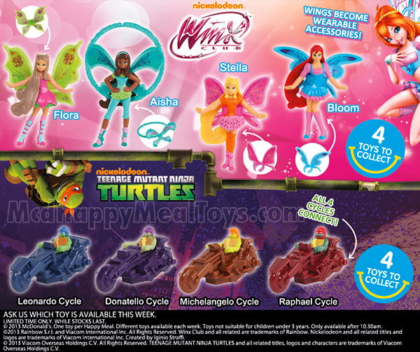 Nickelodeon Winx Club Teenage Mutant Ninja Turtles Happy Meal Toys happy meal toys