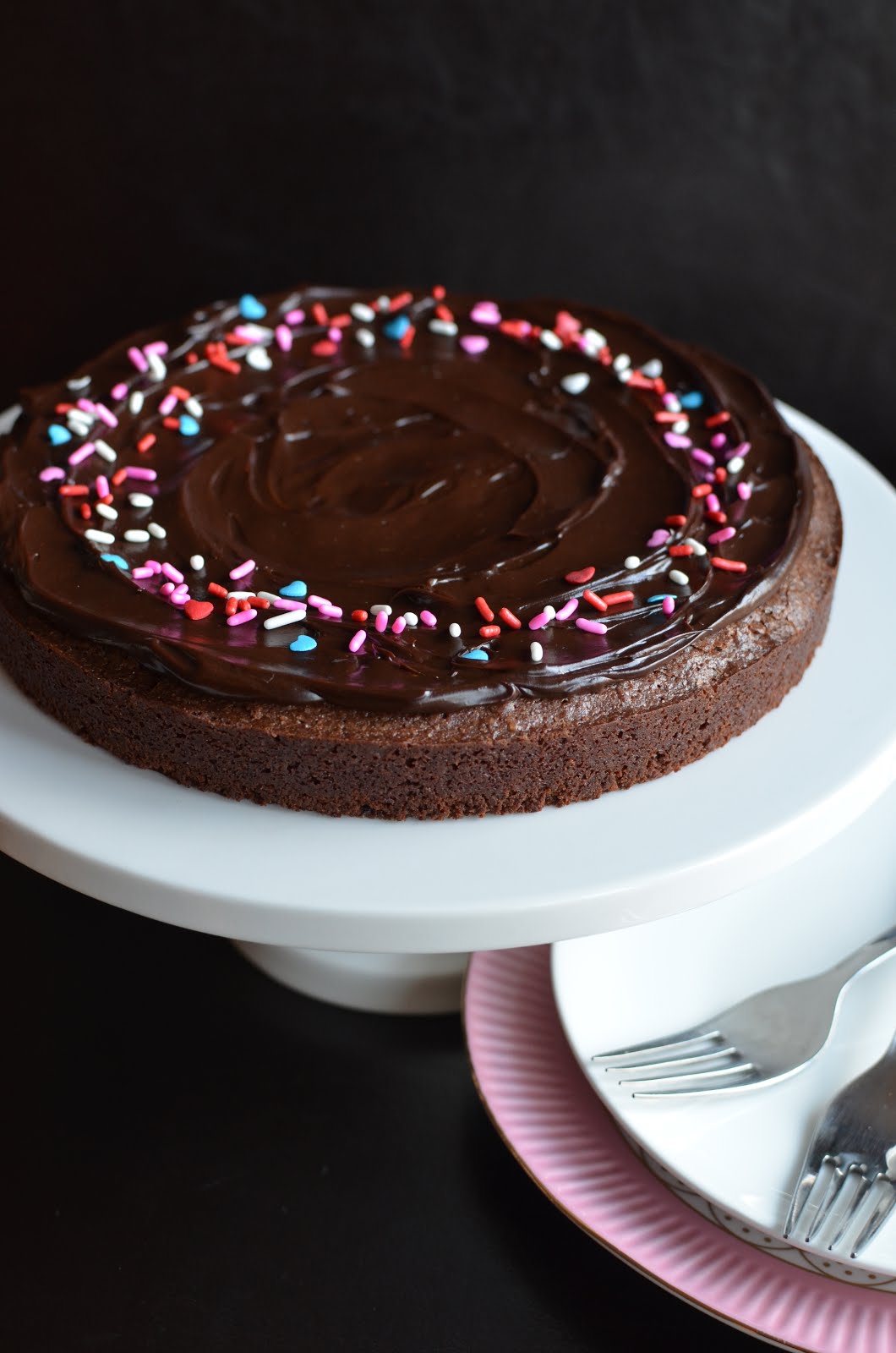 Playing with Flour Brownie cake with ganache frosting