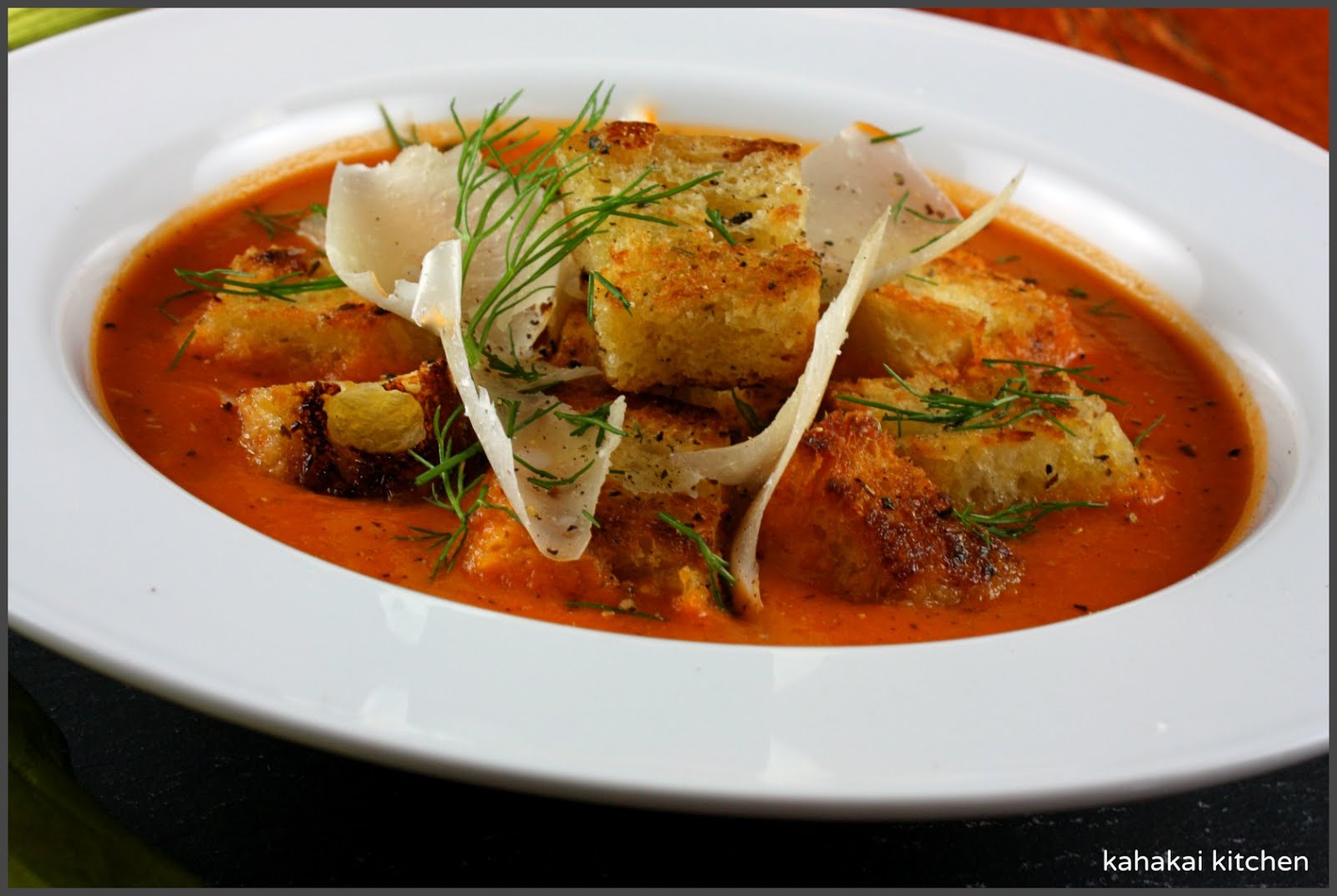 Kahakai Kitchen TomatoFennel Soup with Parmesan and Croutons Easy