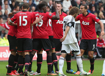 Barclays Premier League : Vidic - Welbeck - Jones - Ferdinand Vidic Welbeck Jones Ferdinand Manchester United v Swansea 2013