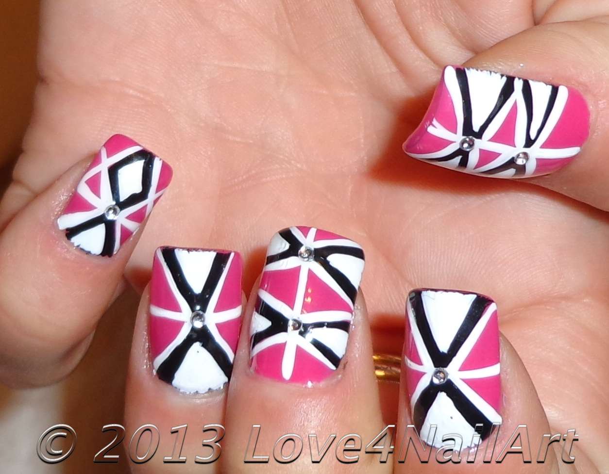 Hot Pink and Silver Geometric Nail Design - wide 9