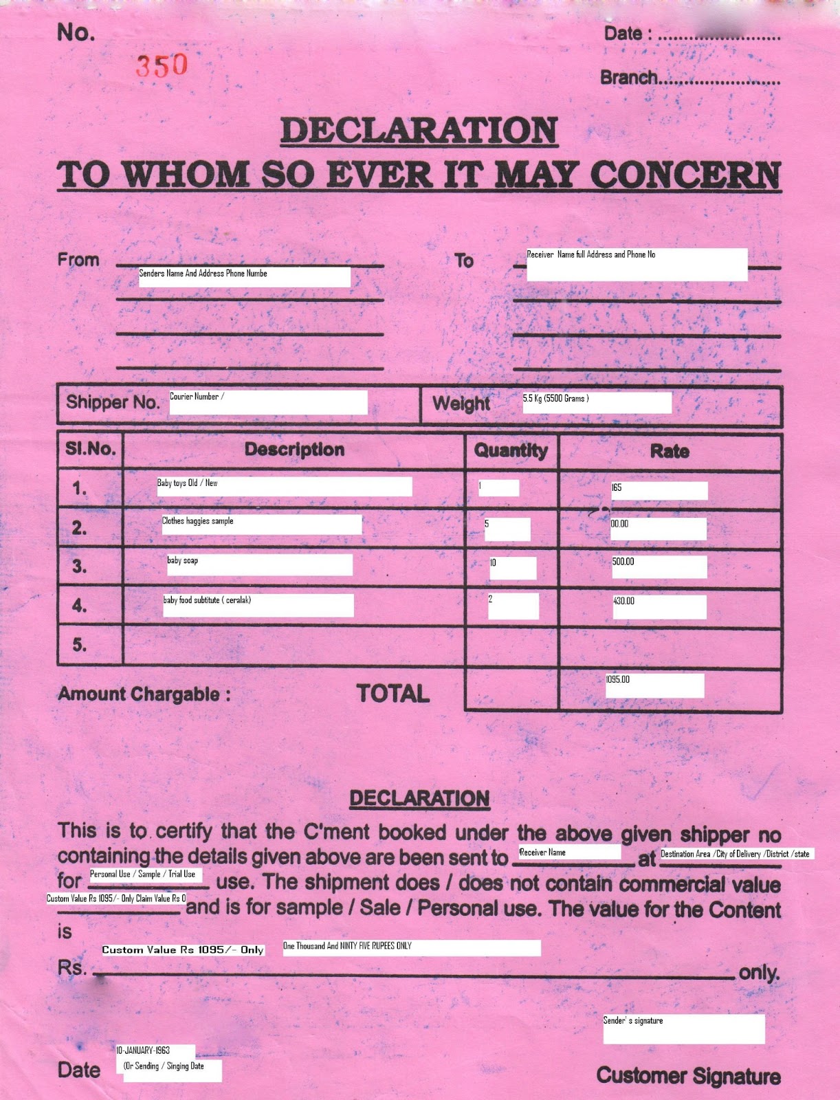 declaration letter format for courier A letter of declaration is an explicit acknowledgment, statement or announcement about something, and has a broad usage throughout the business world, in legal matters and regular day to day correspondence. declaration letter format for courier A letter of declaration is an explicit acknowledgment, statement or announcement about something, and has a broad usage throughout the business world, in legal matters and regular day to day correspondence.