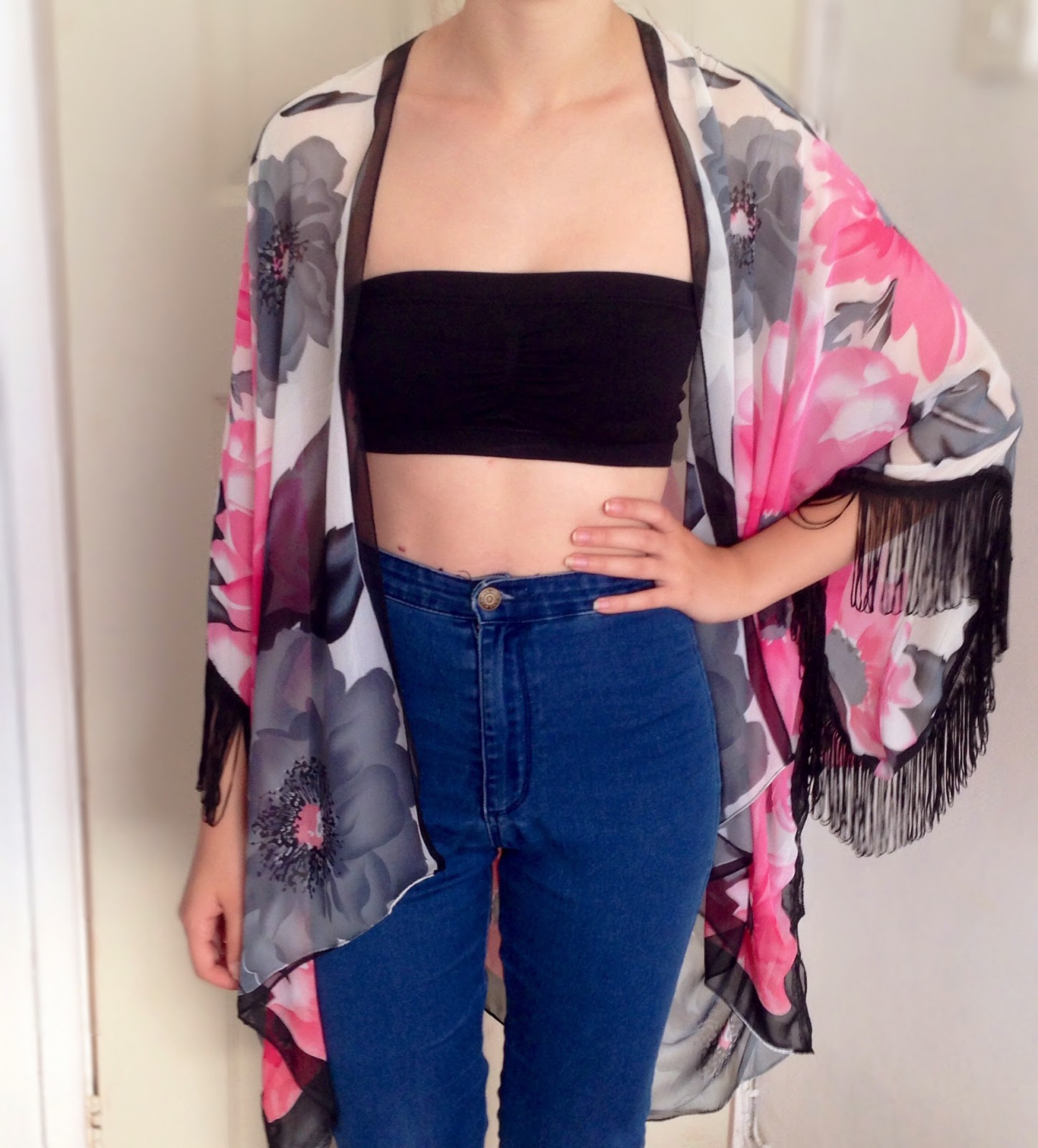 DIY Fringed Sleeve Kimono Using a Scarf Easy Handmade with Paige