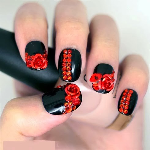 Red And Bule Rose Nail Arthttp://nails-side.blogspot.com/