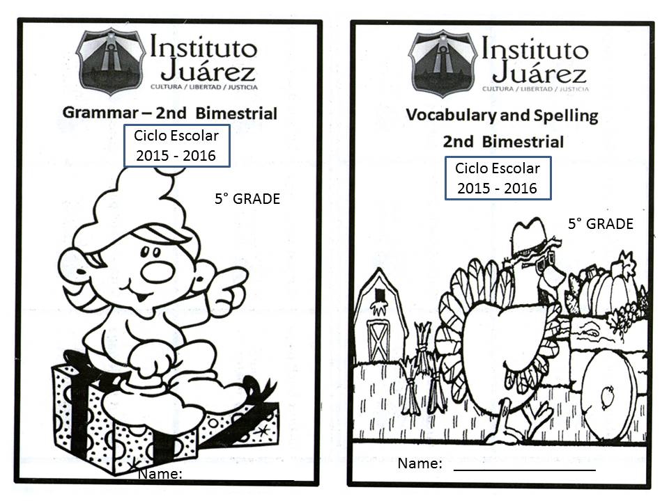 Instituto Juárez 5° Primaria Portadas de inglés segundo bimestre para