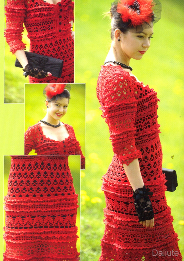 Irish crochet & CROCHET RED DRESSКРАСНОЕ ПЛАТЬЕ