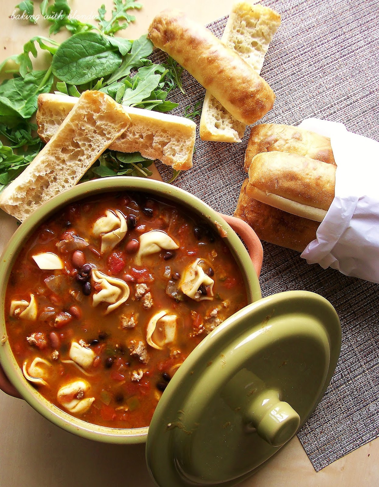 Spicy Turkey Sausage Chili with Cheese Tortellini