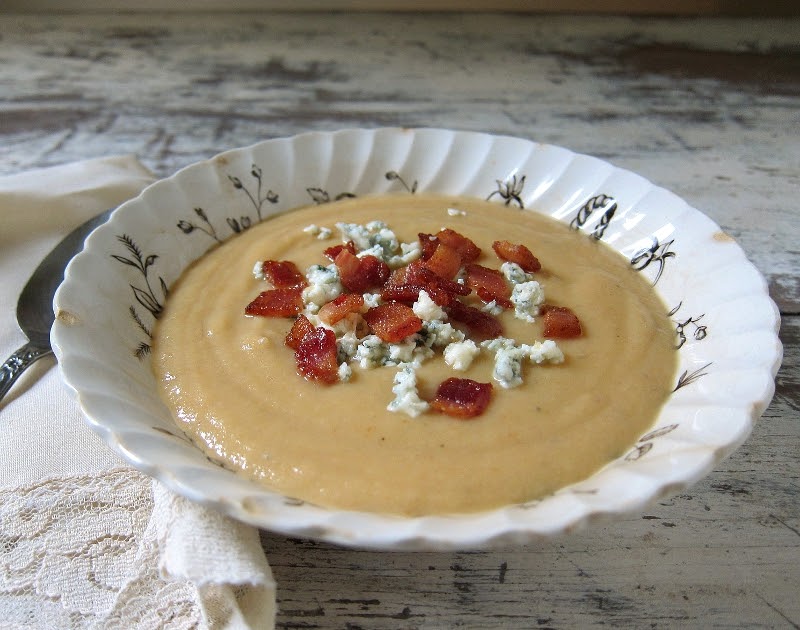 last call for corn pear soup with blue cheese and bacon