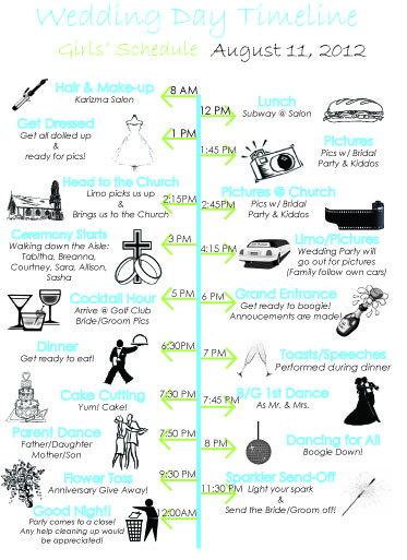 bridal party itinerary template