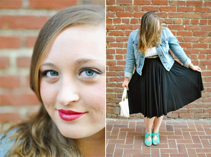h&m, outfit, heels, dsw, teal, mint, red lip