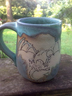 Handcrafted Pottery Dragon Green Beer Stein by Future Relics Handmade Ceramic Green Dragon Mug by Lori Buff