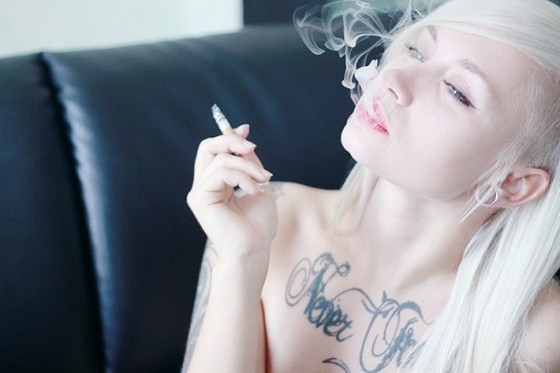 Naked Blonde Girl Smoking