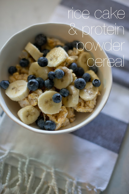 Rice cake and protein powder cereal--the flavor of a bowl of cereal with enough protein to fill you all morning!