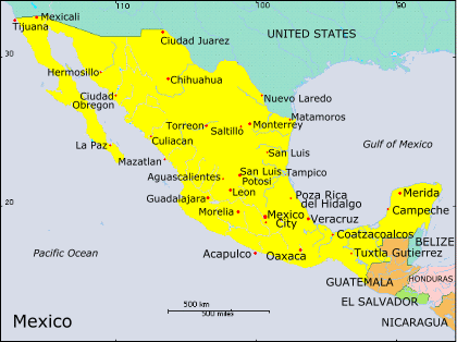 Map of Mexico Regional Political Geography Topographic