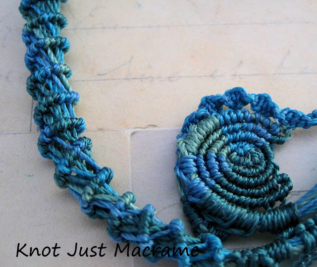 Spirals knotted in micromacrame ocean shades