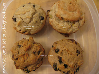 Chocolate Chip Muffins, Fruit Muffins, and Rye Raisin/Craisin Muffins