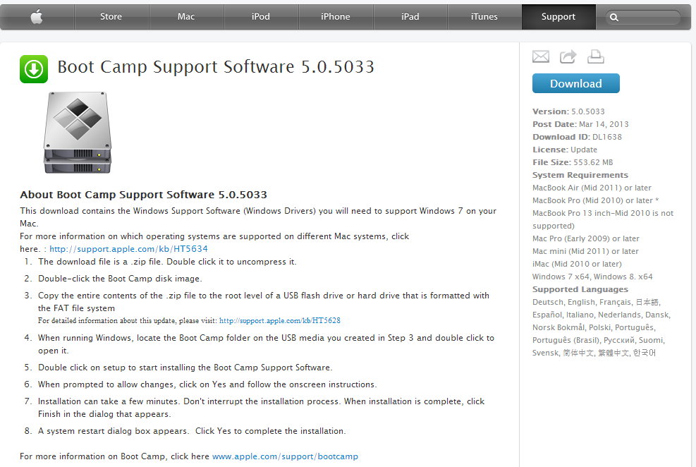 boot camp support software 3.2