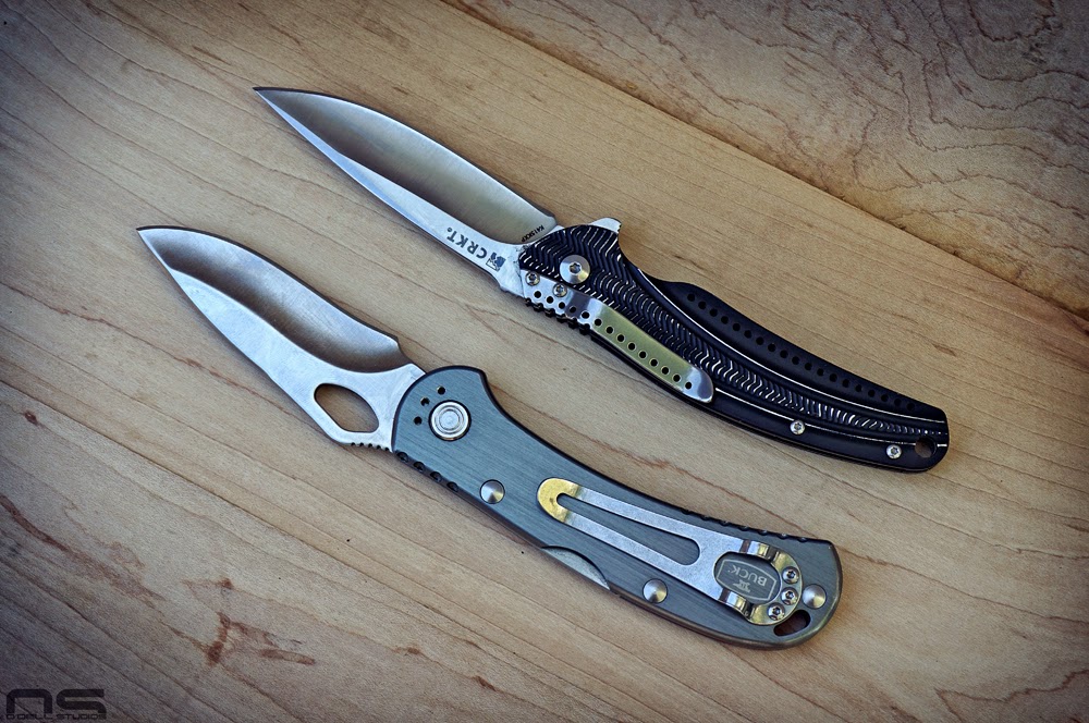 CRKT Ripple aluminum and Buck Spitfire aluminum handle pocket knives