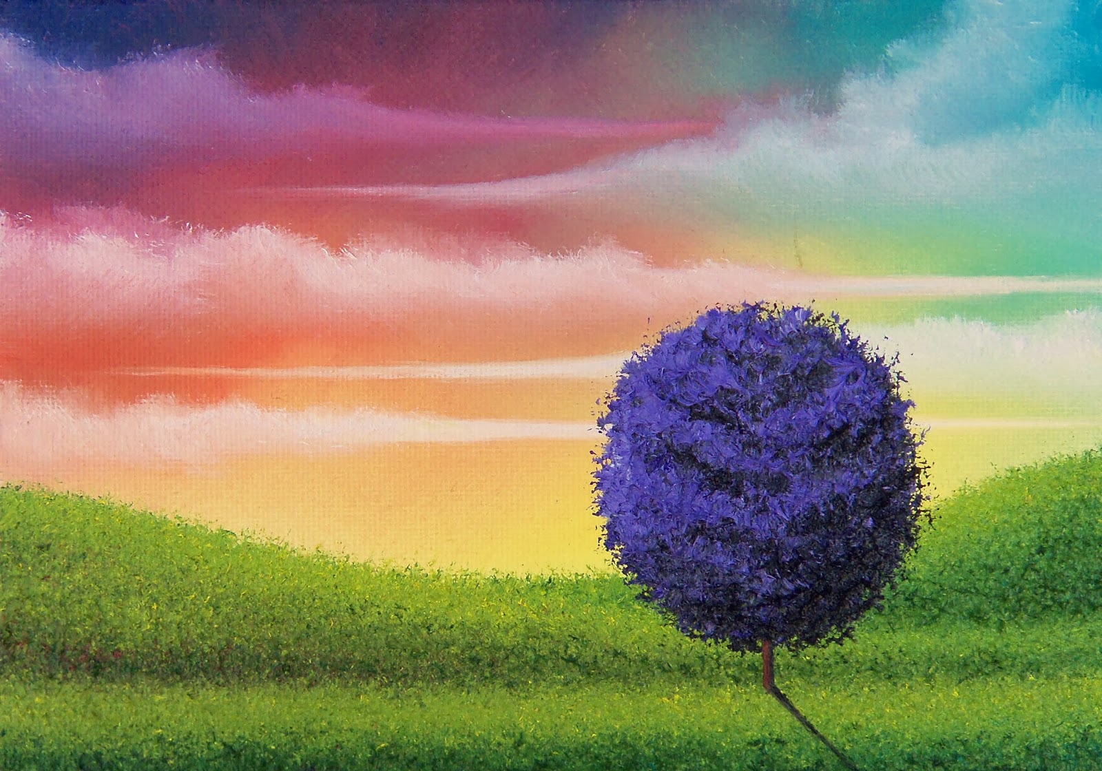 Bing Art by Rachel Bingaman Modern Art Miniature Painting, Purple Tree