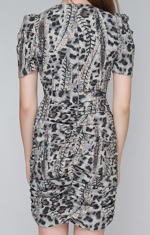 Shirred Leopard Dress
