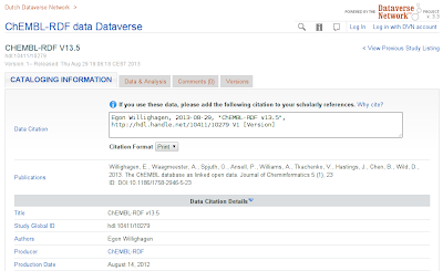 The Dutch Dataverse Network: a host for the ChEMBL-RDF v13.5 data, and some thoughts in workflow integration