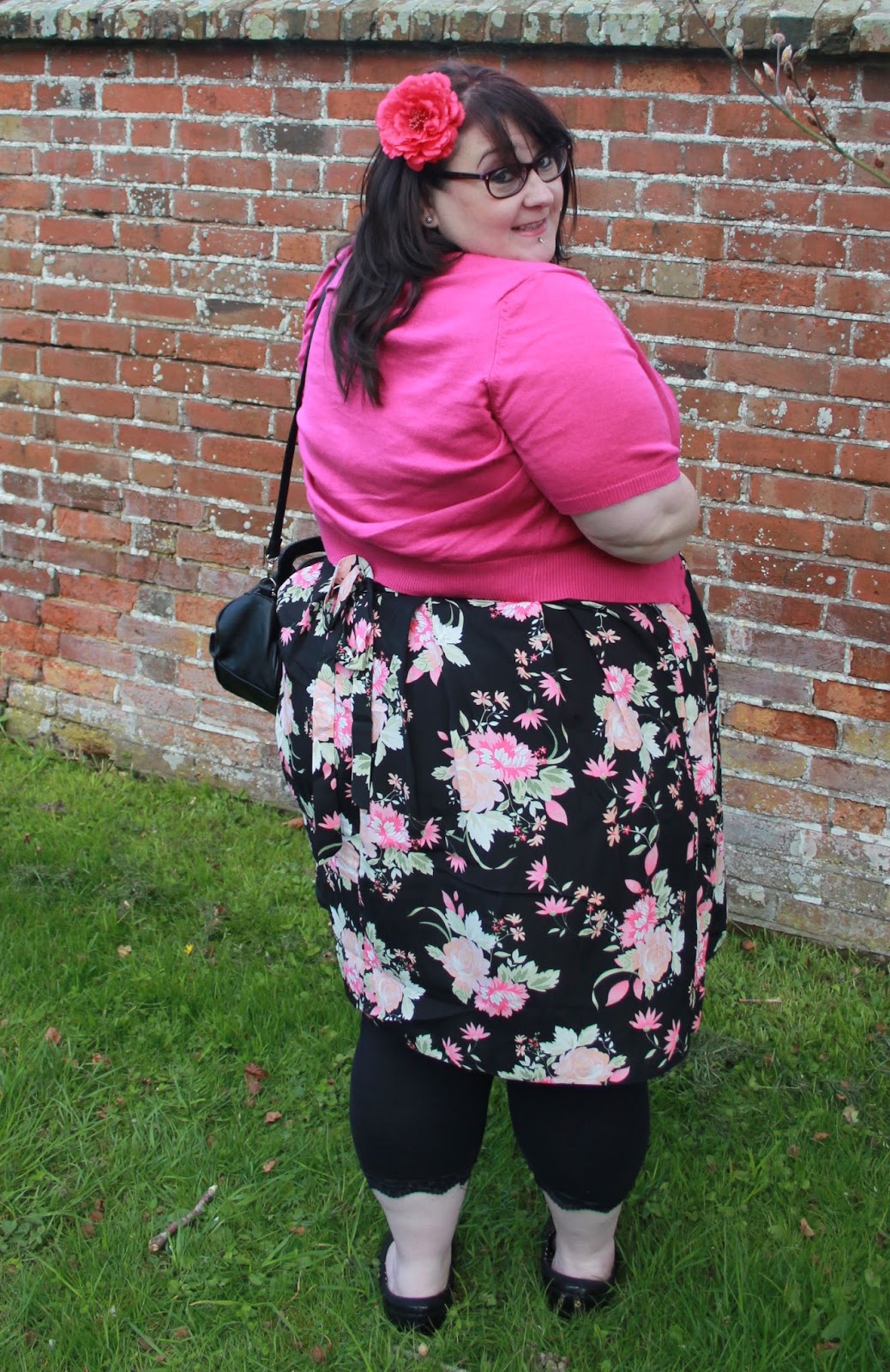 Yours Clothing black and pink floral print midi dress Love Leah
