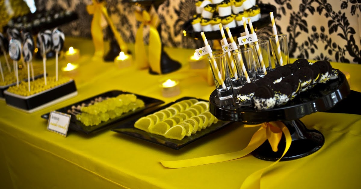 Chic Sweets Real Wedding Yellow and Black Damask Table by Lifelong