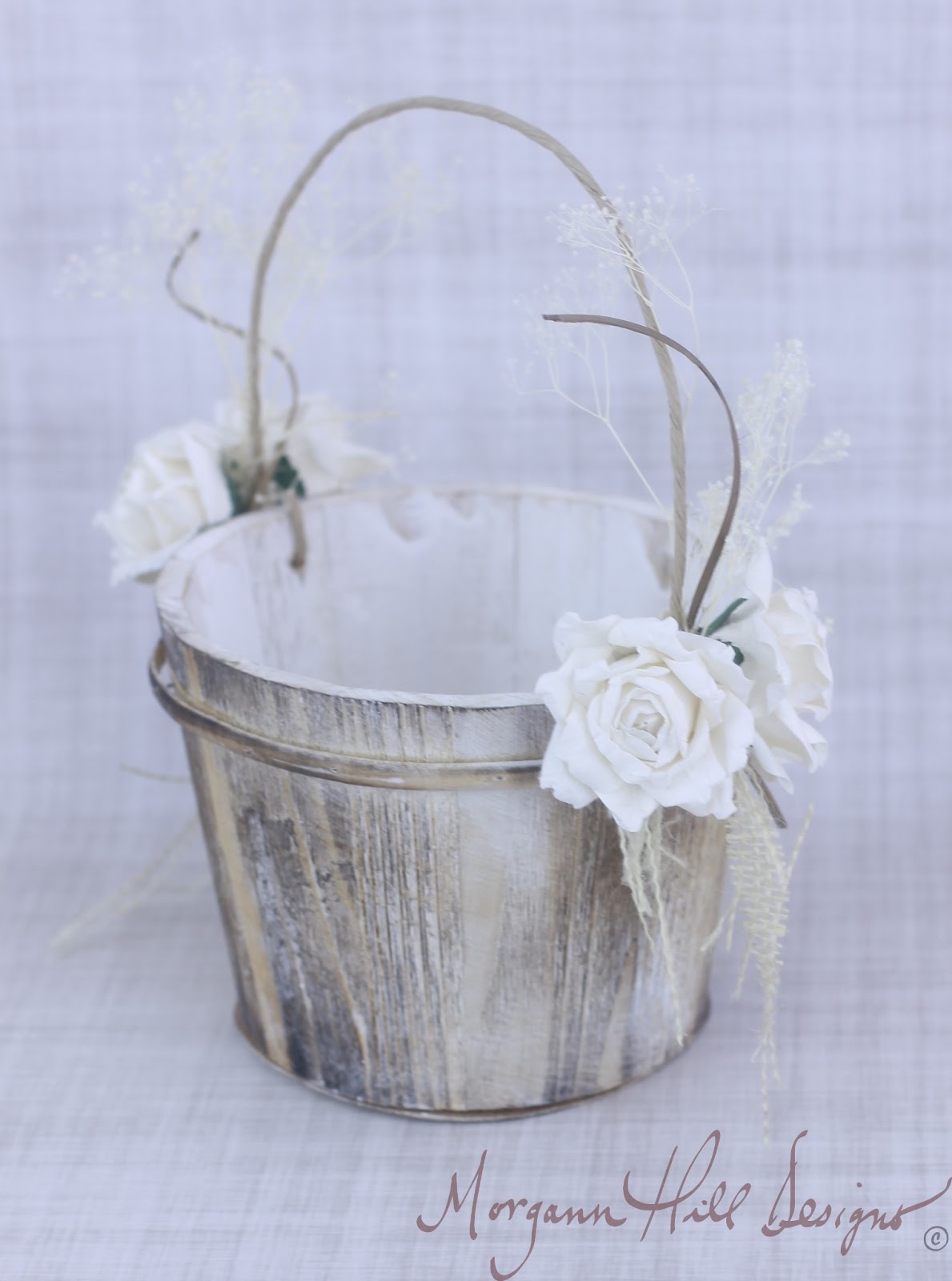 Hill Designs Rustic Flower Girl Basket Paper Roses and Burlap