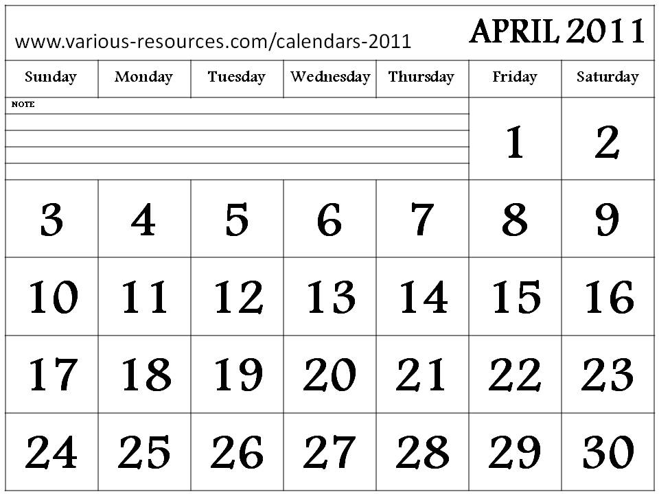 april 2011 calendar printable free. april 2011 calendar printable