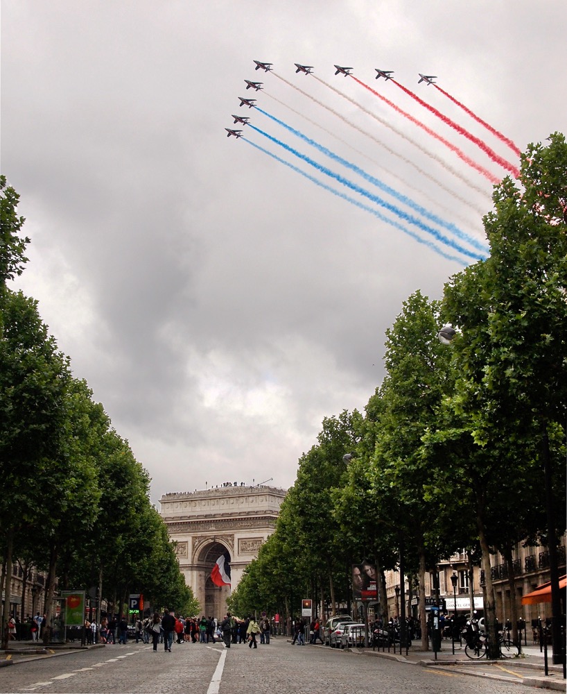 The Parade starts with jets streaming the colours of the French flag