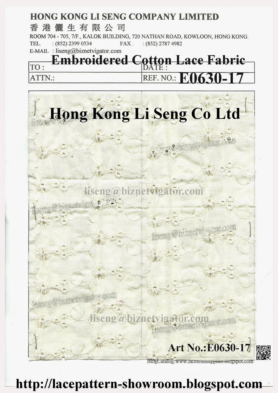 Embroidered Cotton Lace Fabric Manufacturer Wholesaler and Supplier - Hong Kong Li Seng Co Ltd