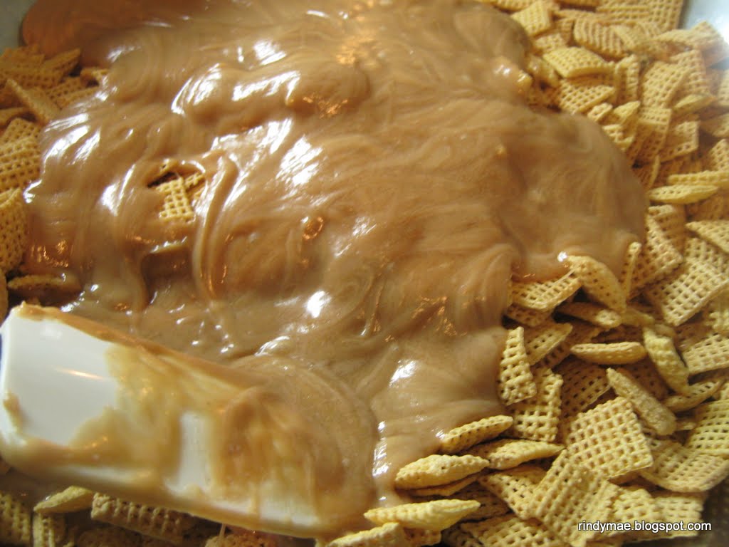 Rindy Mae Chocolate and Peanut Butter Caramel Chex Bars