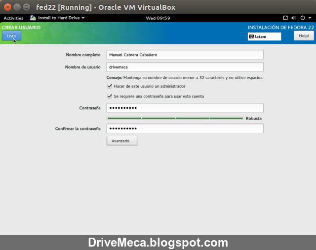 DriveMeca instalando Fedora Linux Workstation 22 paso a paso