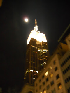 New York City, Empire State Building and full moon