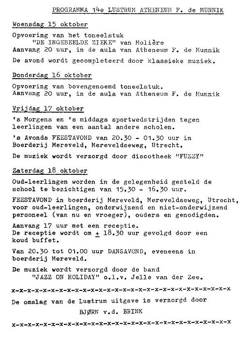 Oktober 1980 - Programma 14e Lustrum Atheneum F. de Munnik