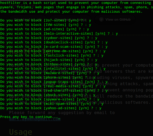 hostFilter script Screenshot