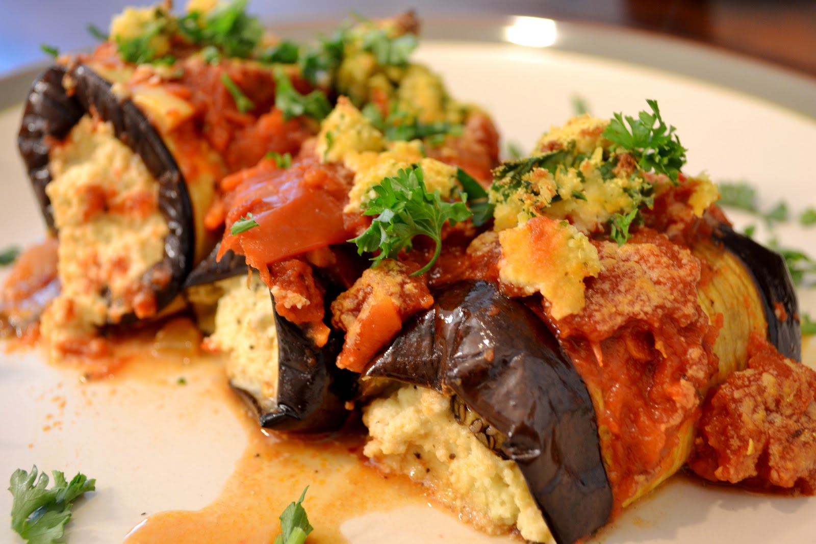 Veggies For Real Vegan Eggplant Rollatini with Macadamia "Ricotta"