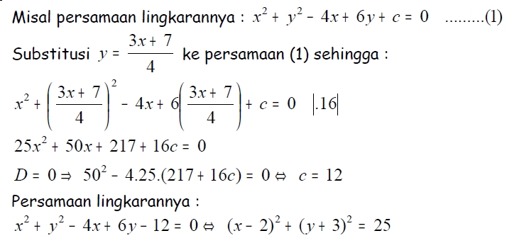 Contoh soal pembahasan persamaan lingkaran SepnovelaJar