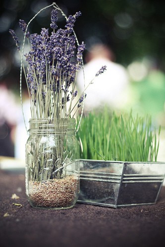 Lavender and Wheat Grass Centerpieces Imagine this on a burlap runner